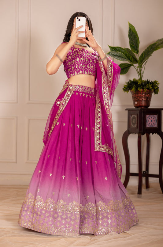 Pink color shimmer silk lehenga choli for wedding