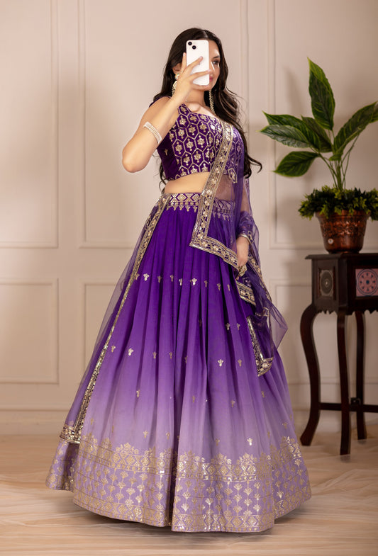 Purple color shimmer silk lehenga choli for party