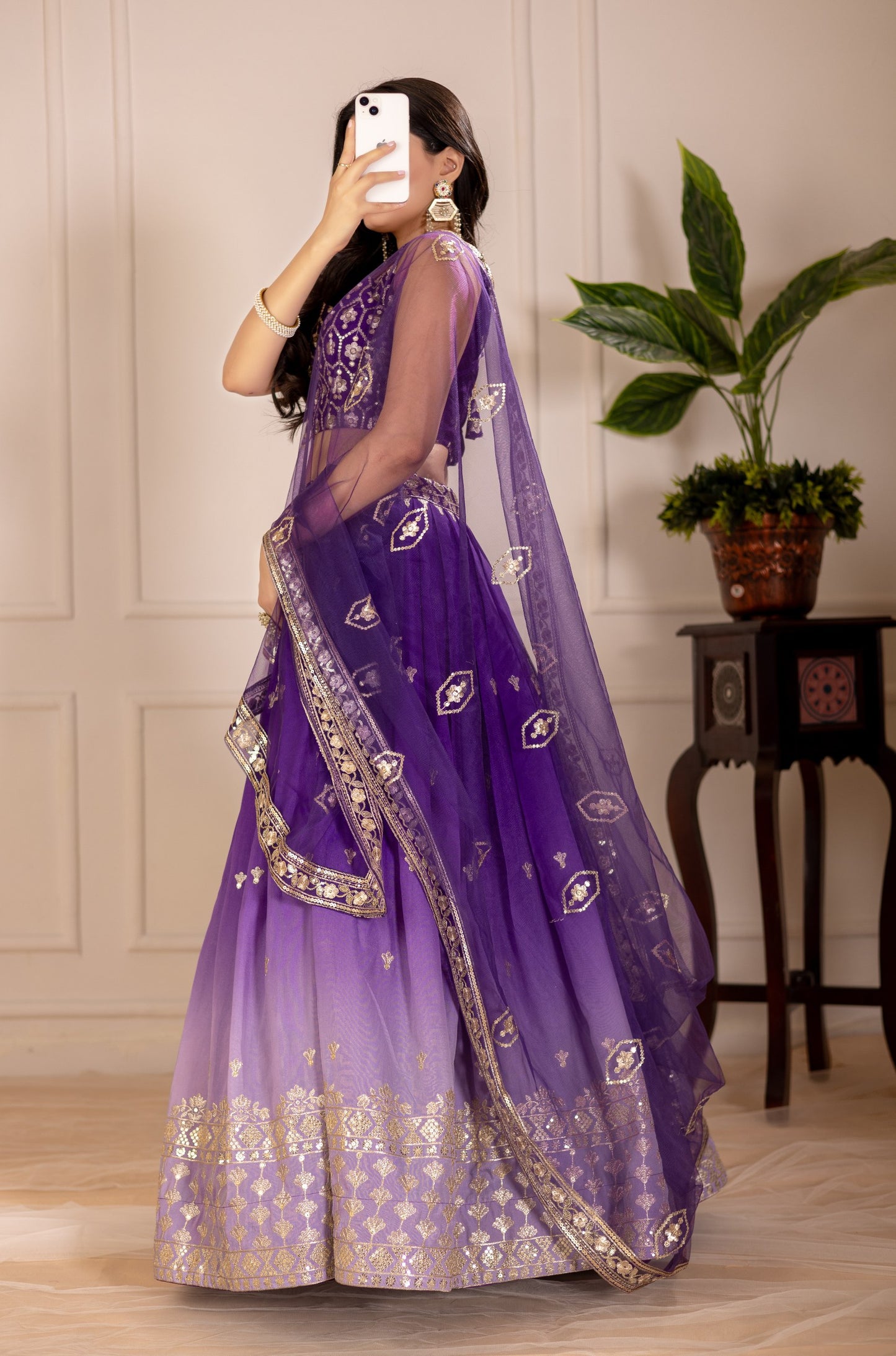 Purple color shimmer silk lehenga choli for festive