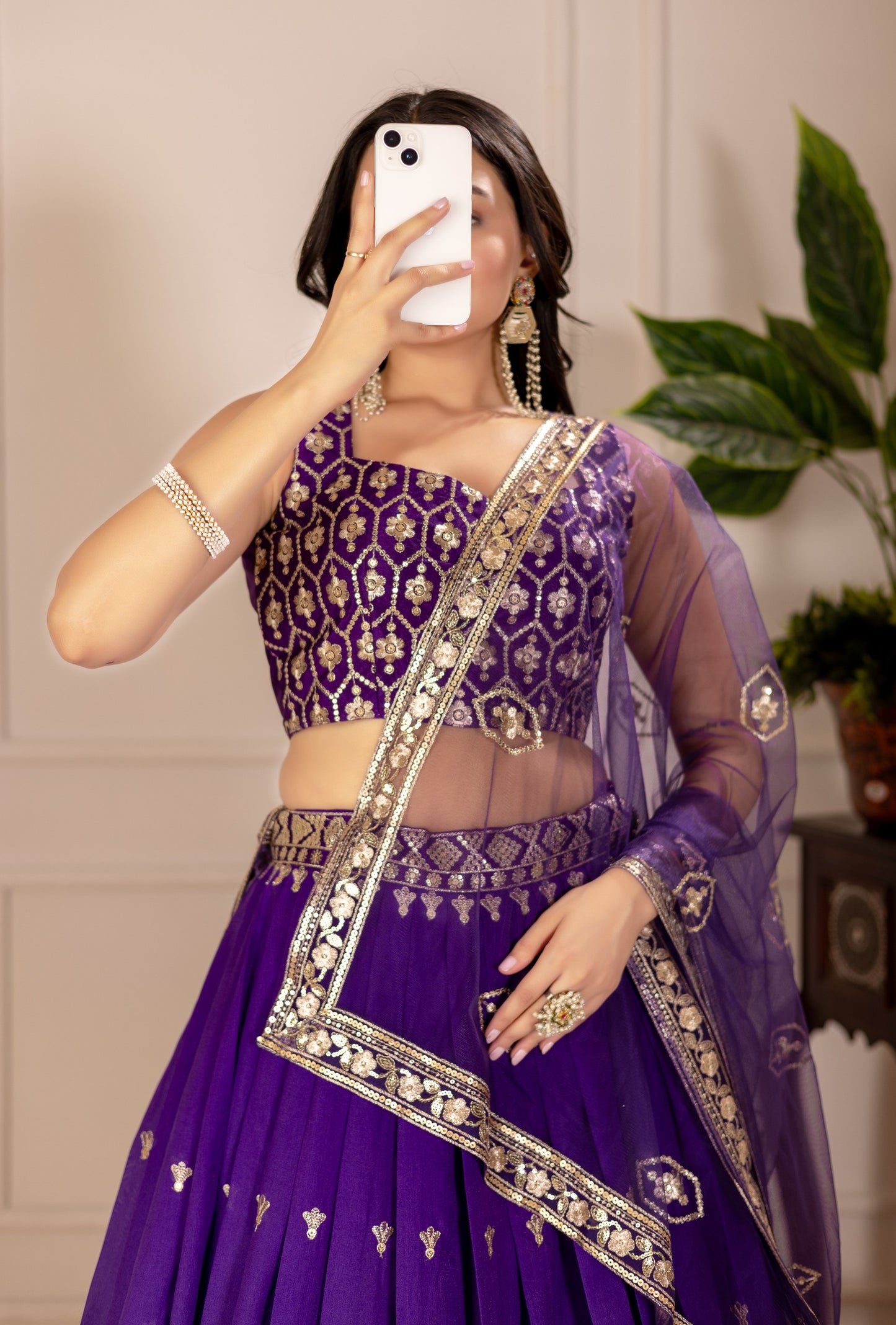 Purple color shimmer silk lehenga choli