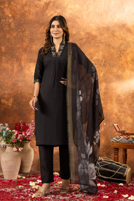 Black color roman silk salwar suit for women online
