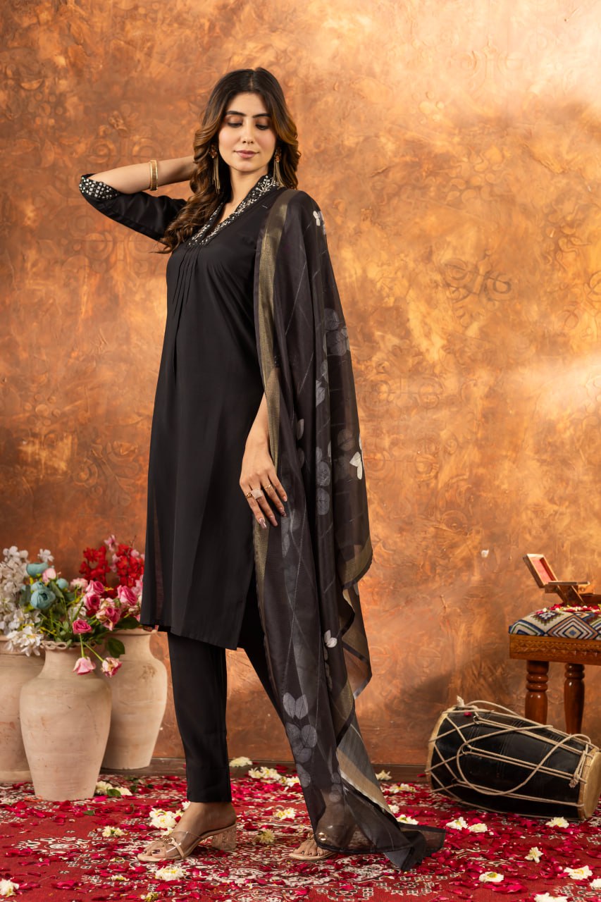 Black color roman silk salwar suit for women