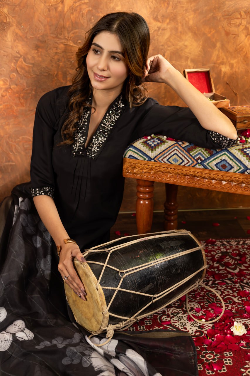 Black roman silk salwar suit with dupatta online shopping