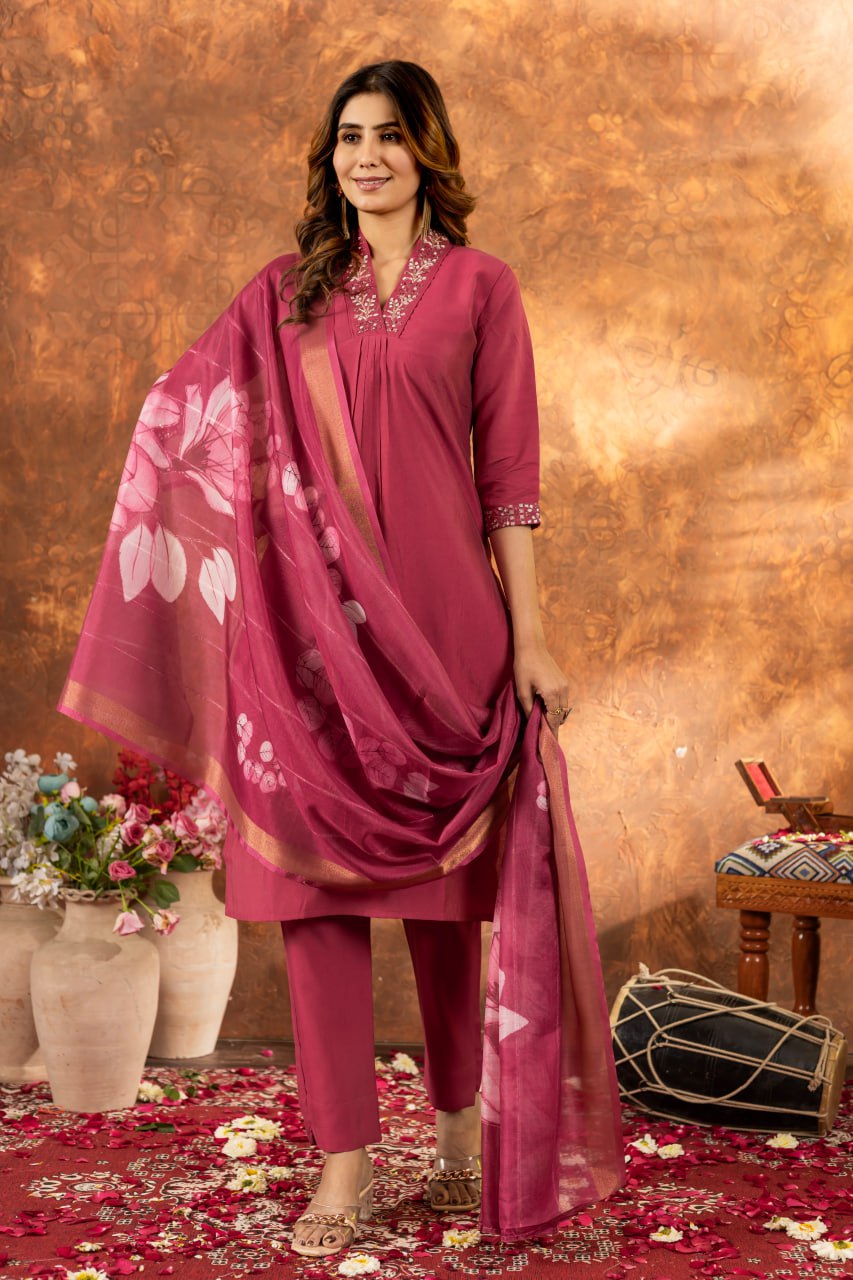 Pink color roman silk salwar suit for party