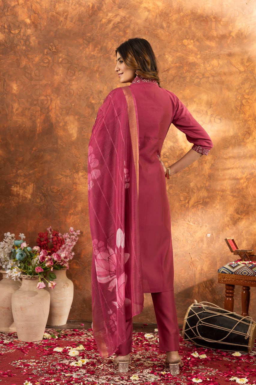 Pink color roman silk salwar suit with dupatta online