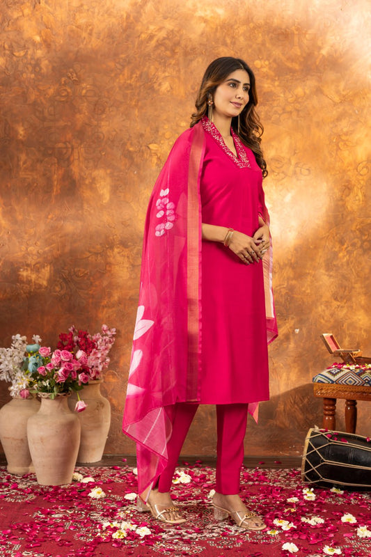 Pink color roman silk salwar suit for party