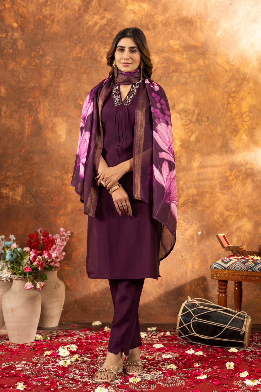 Wine color roman silk salwar suit for party