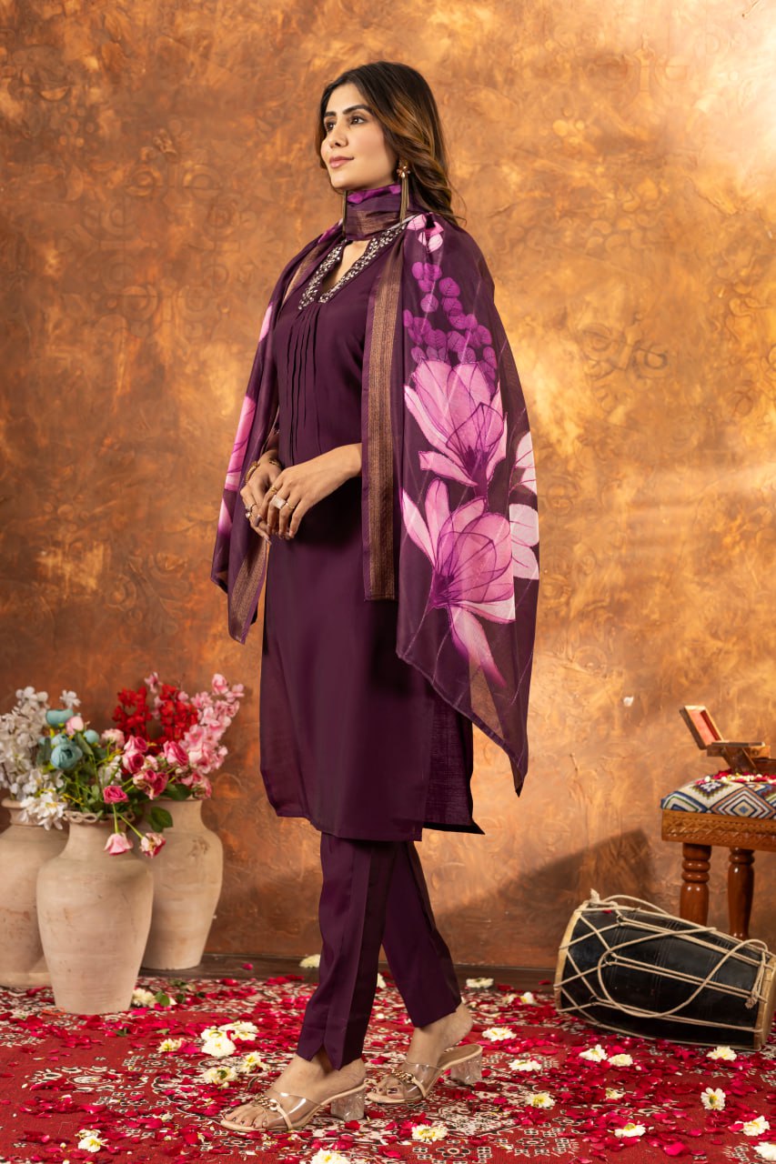 Wine color roman silk salwar suit with dupatta online