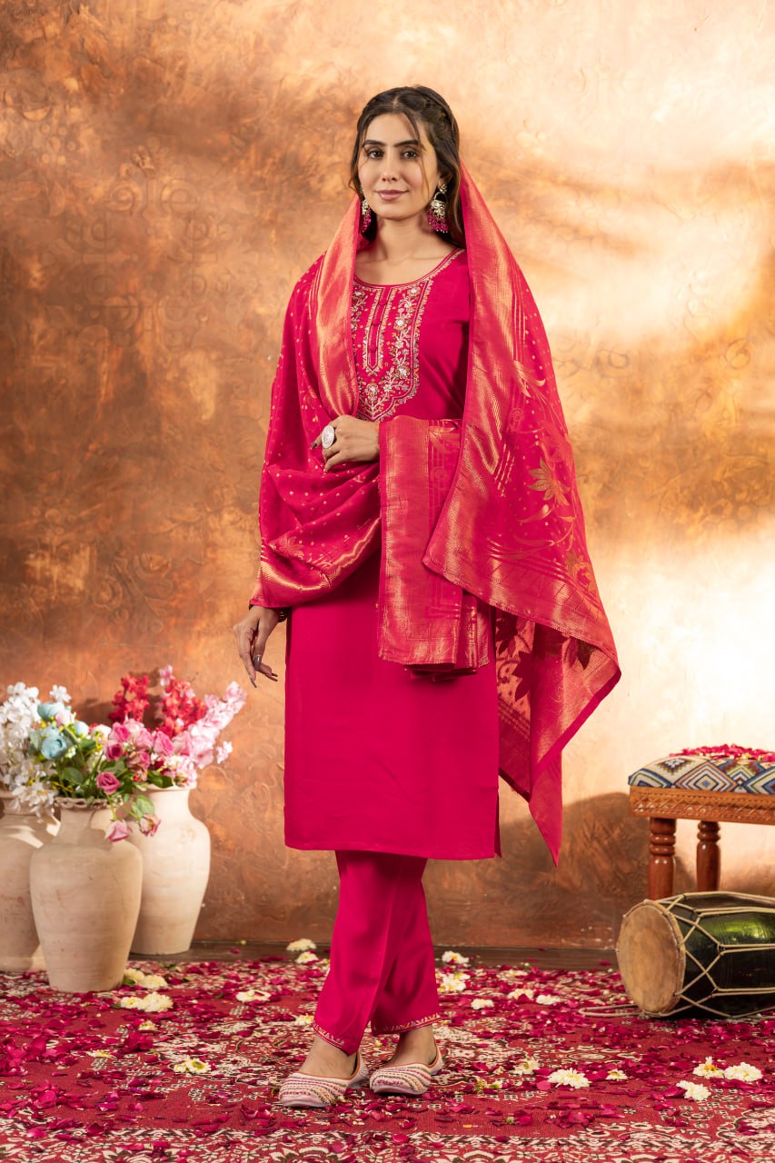 Pink marina silk salwar suit with dupatta online
