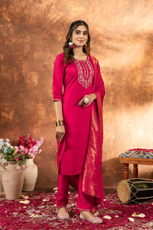 Pink color marina silk salwar suit for party