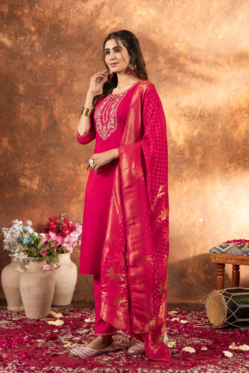 Pink marina silk salwar suit with dupatta price
