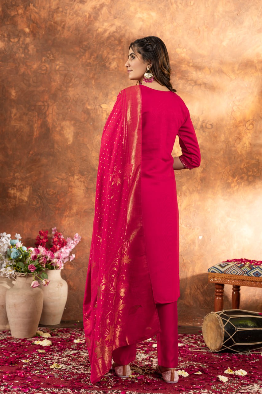 Pink marina silk salwar suit with dupatta images