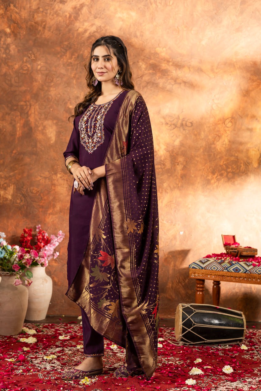 Wine marina silk salwar suit for women online