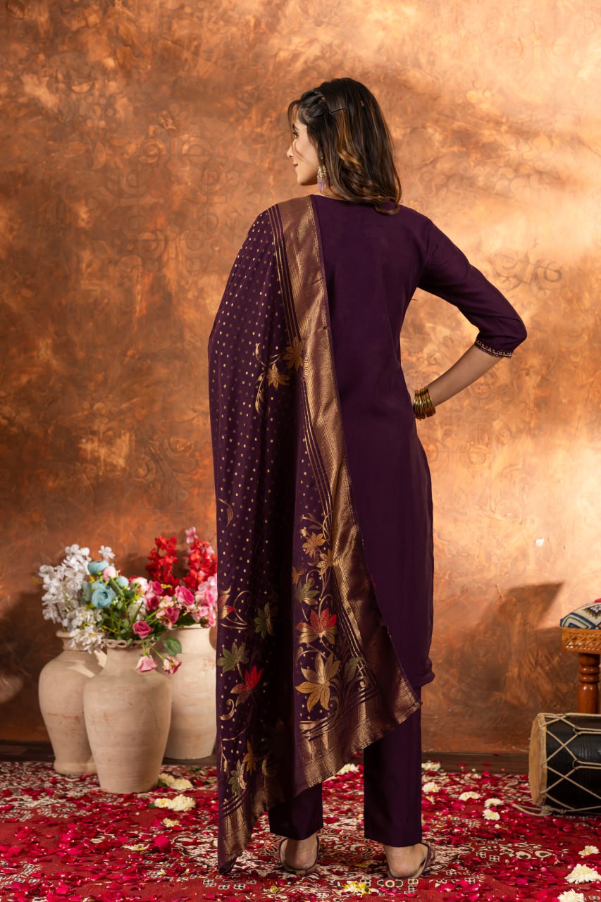 Wine marina silk salwar suit with dupatta images