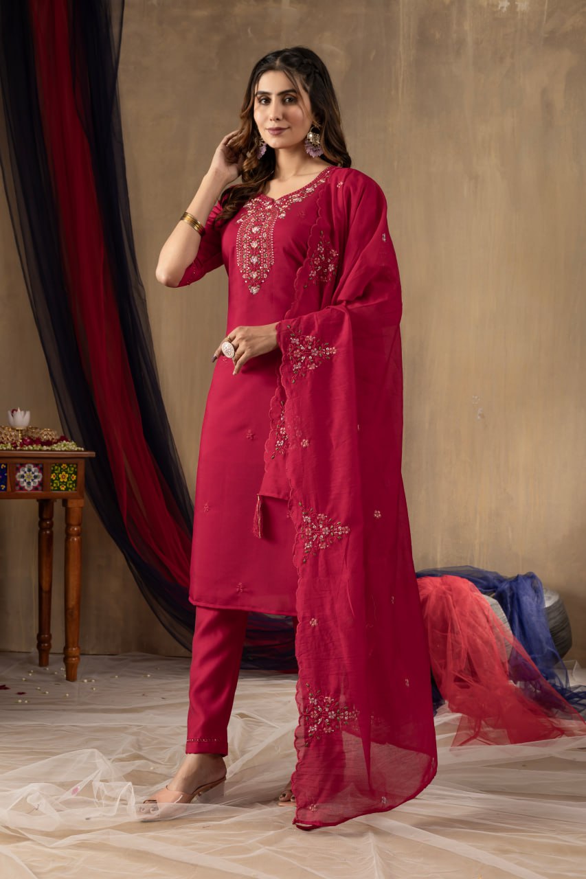 Pink color roman silk salwar kameez with dupatta