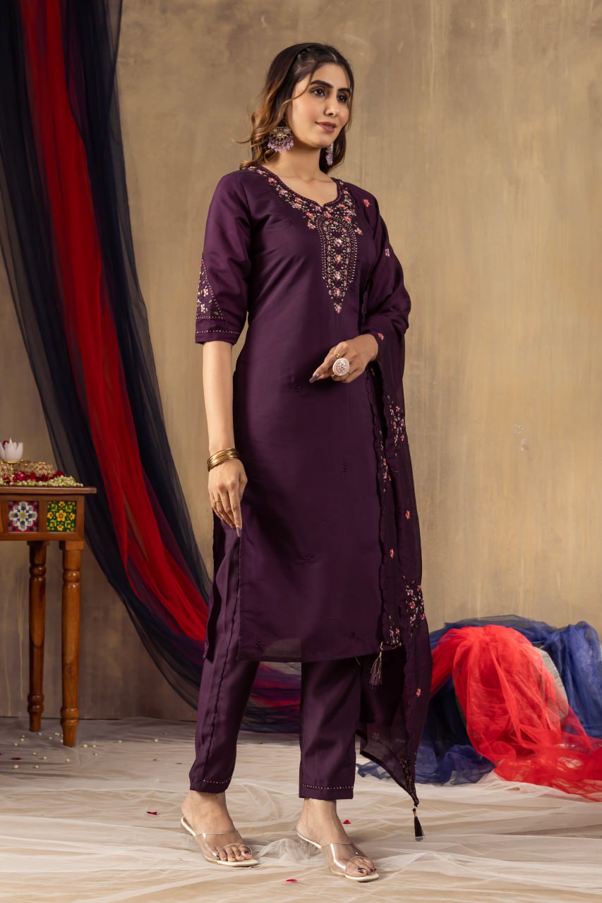 Wine color silk salwar suit for women price
