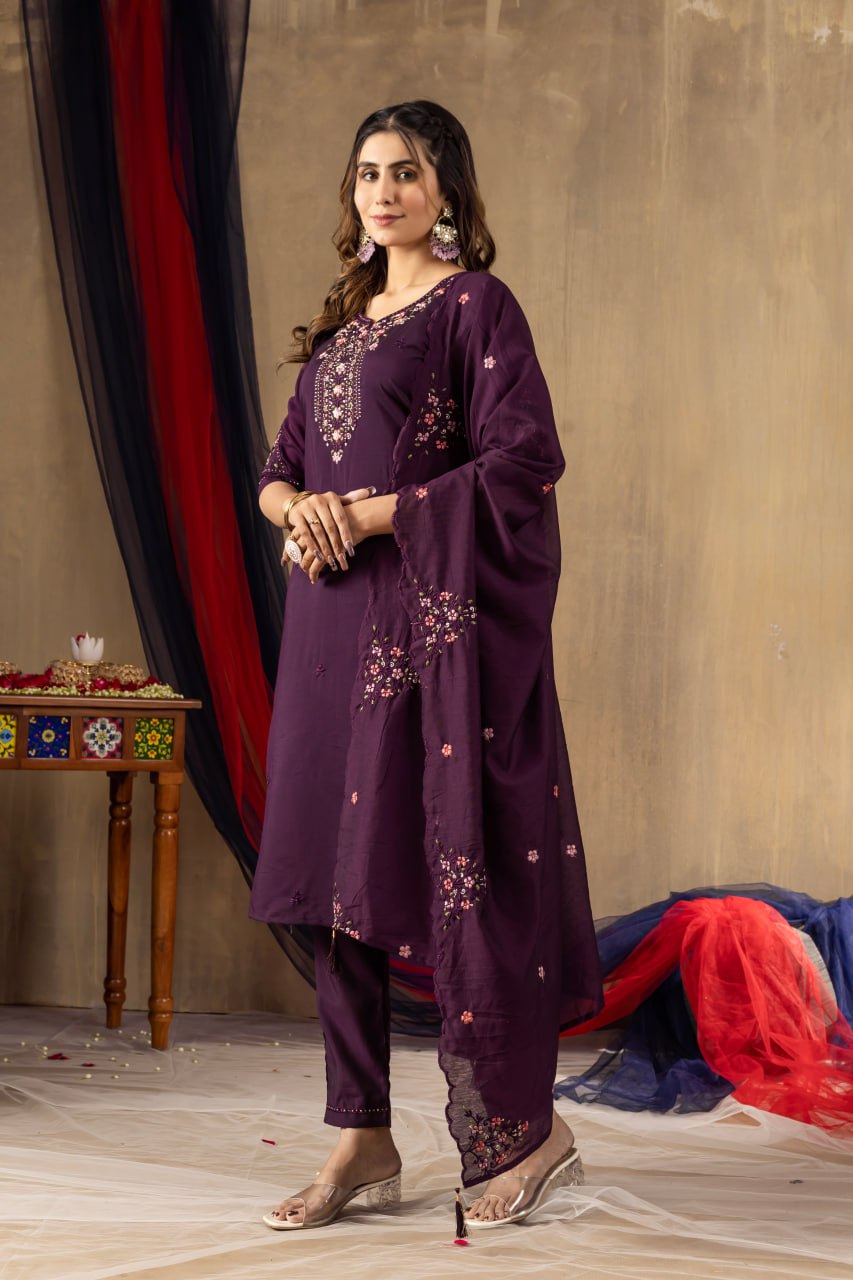 Wine color silk salwar suit for women online