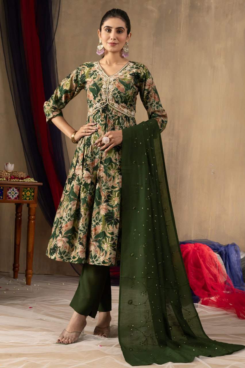 Green color modal print salwar suit with online