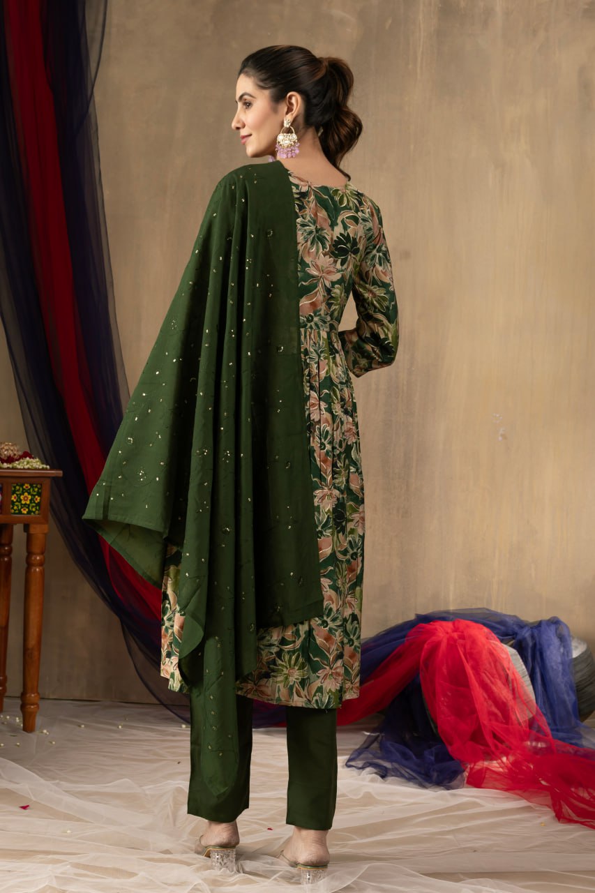 Aliya cut green color salwar kameez with dupatta