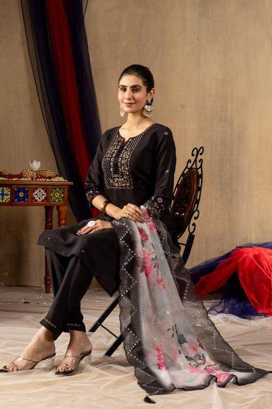 Roman silk black color salwar suit with dupatta