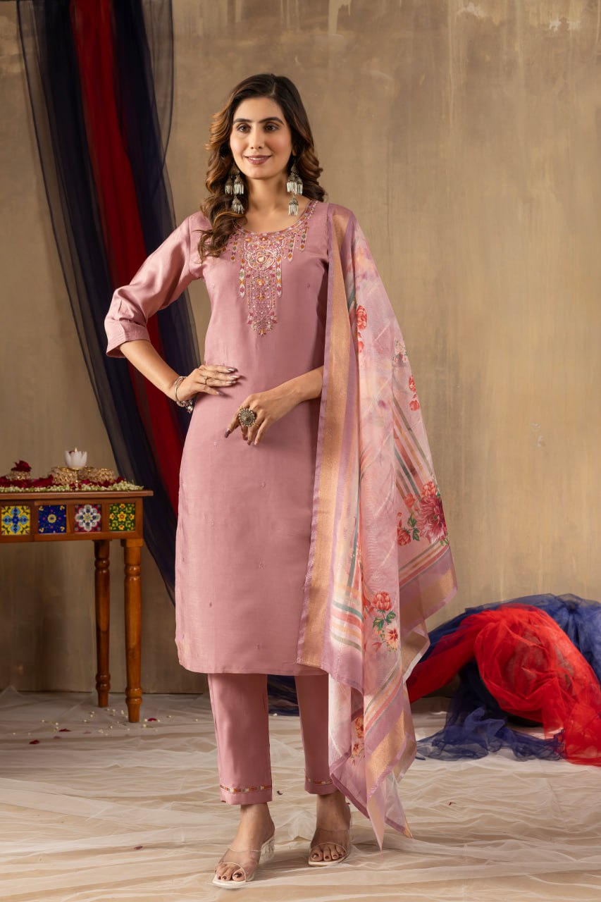 Onion color shimmer gold silk salwar suit for women