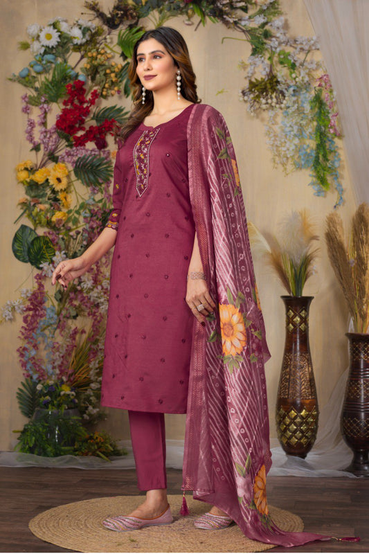 Cerise viscose roman silk salwar suit with price
