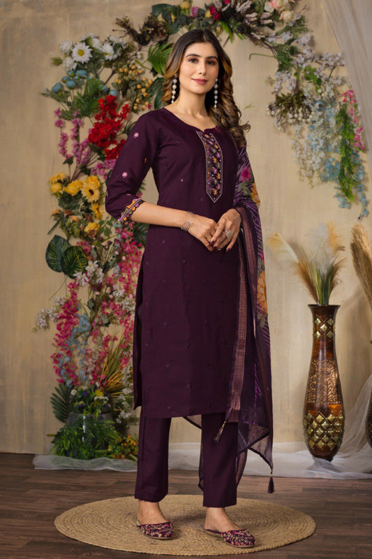 Wine color embroidery work salwar suit with online