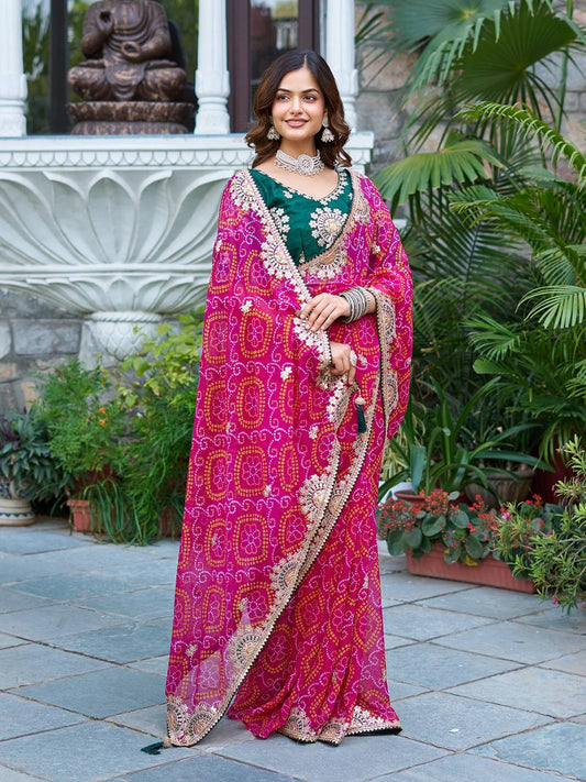 Wedding wear pink color saree with blouse