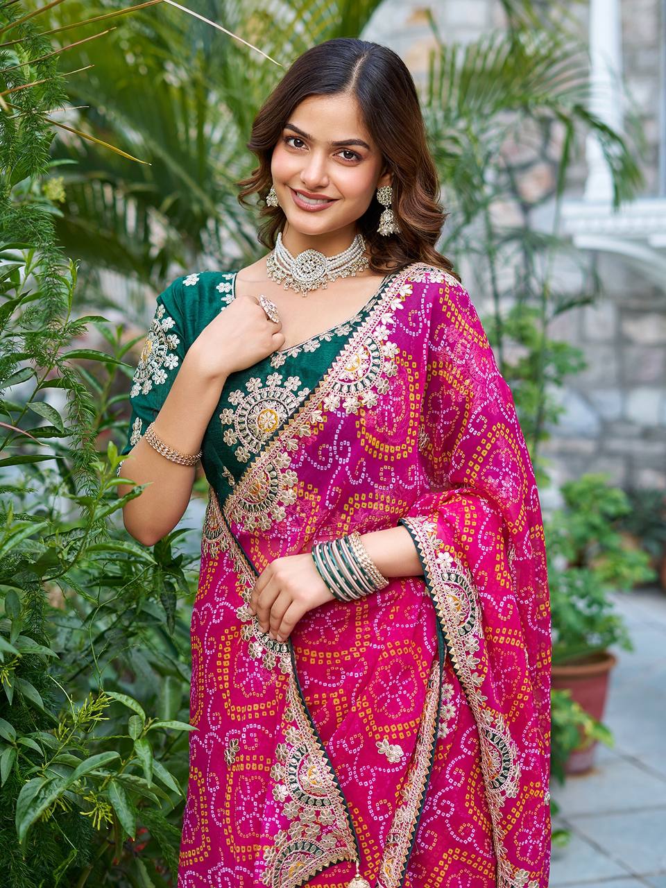 Pink color fancy saree for women USA