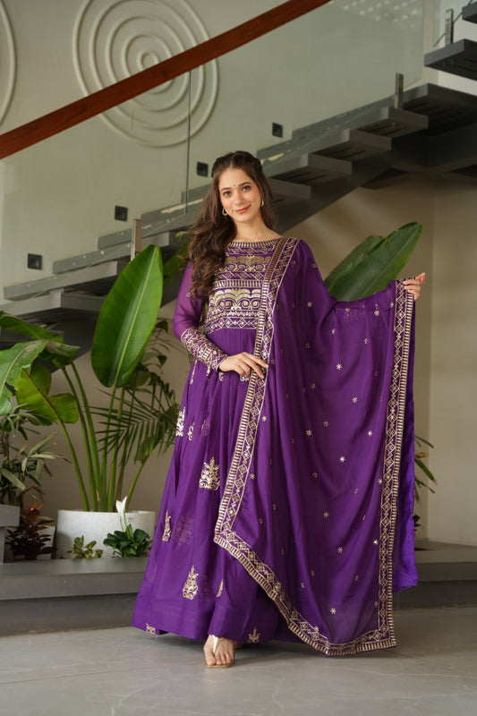 Purple color chinon gown for women price