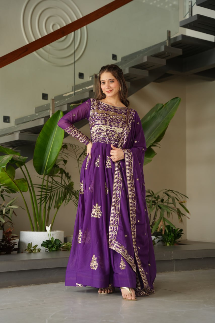 Purple color chinon gown for women online