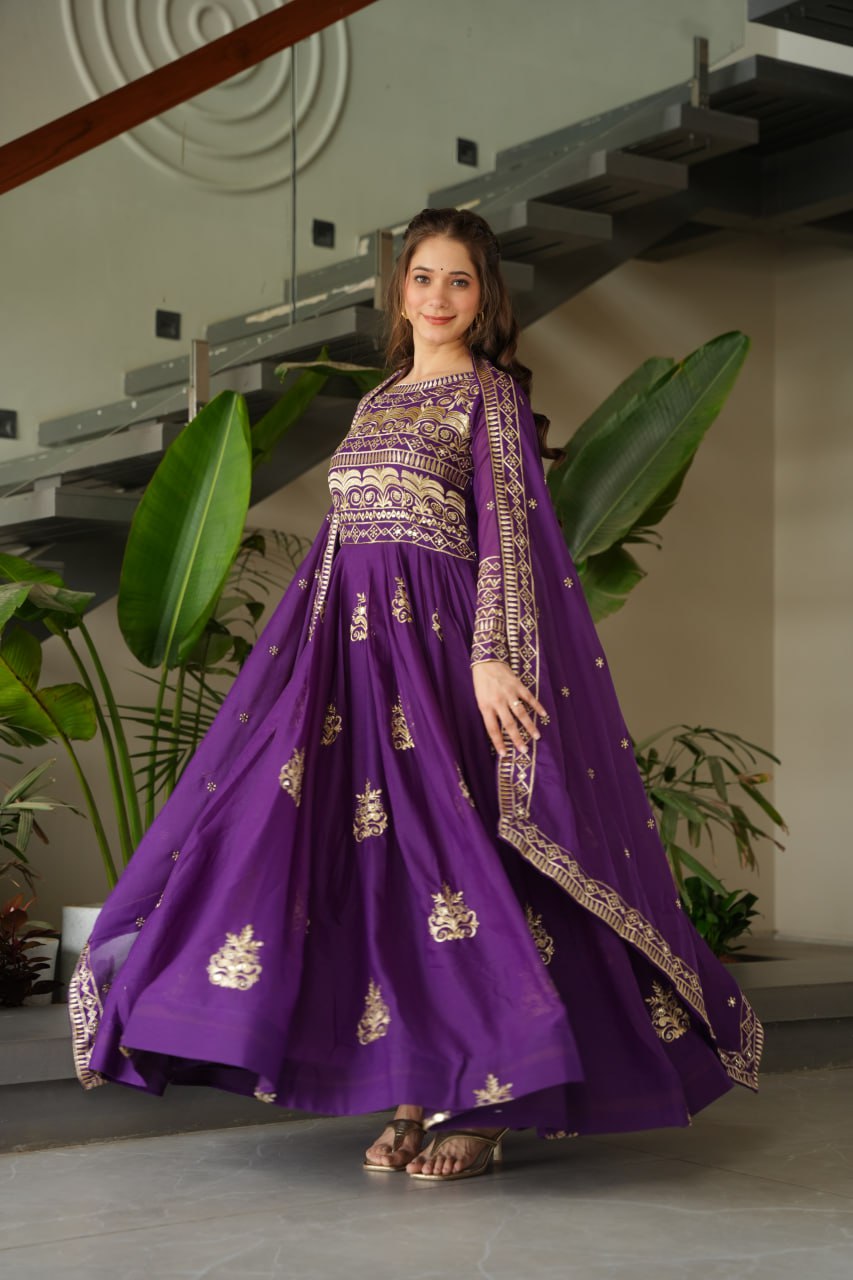 Purple color chinon gown with dupatta online