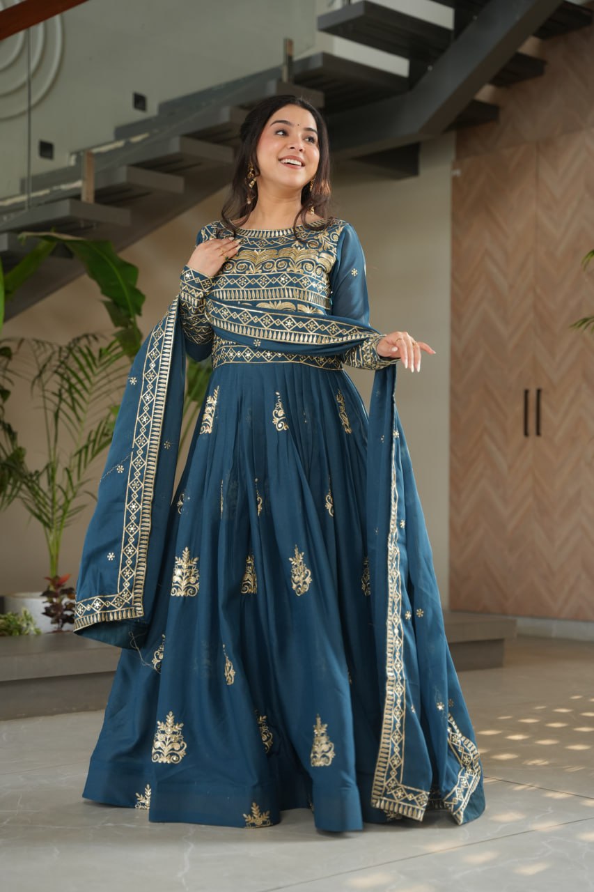 Rama color chinon gown with dupatta online