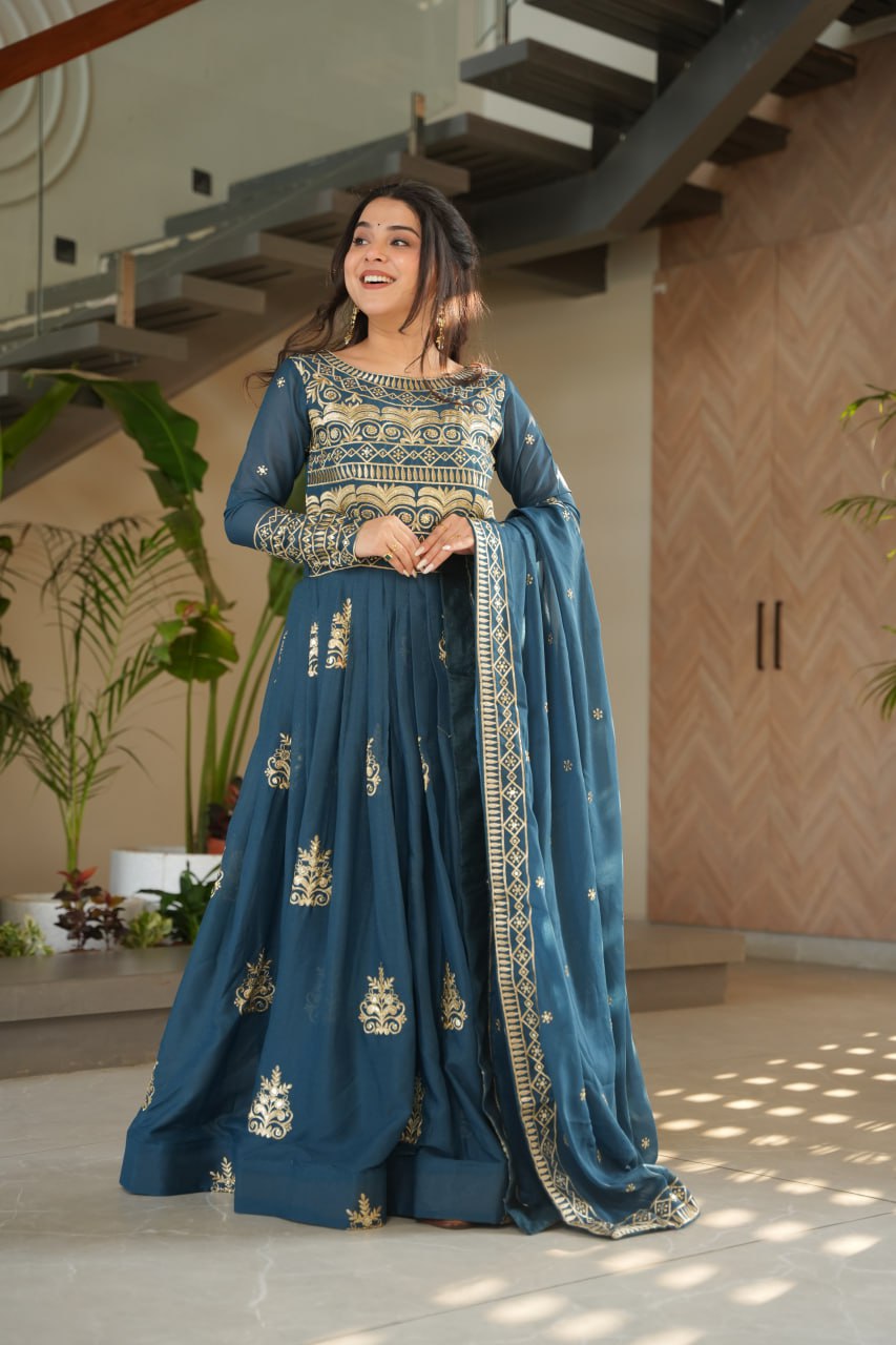 Rama color chinon gown with dupatta price