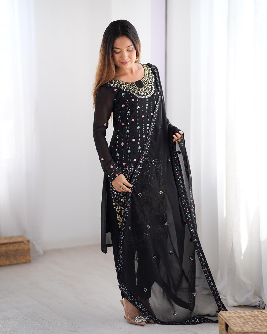 Black georgette suit party wear