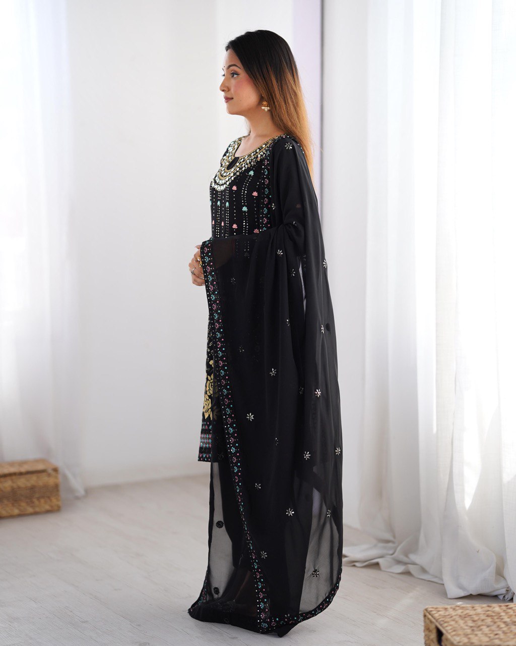 Black color georgette salwar suit with dupatta online shopping