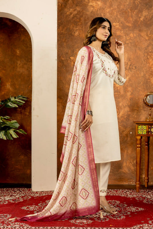 Off White color marina silk salwar kameez for party