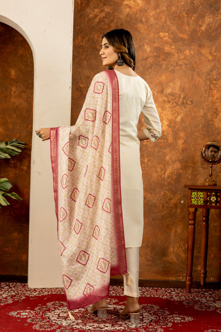 Off White color marina silk salwar kameez for women online