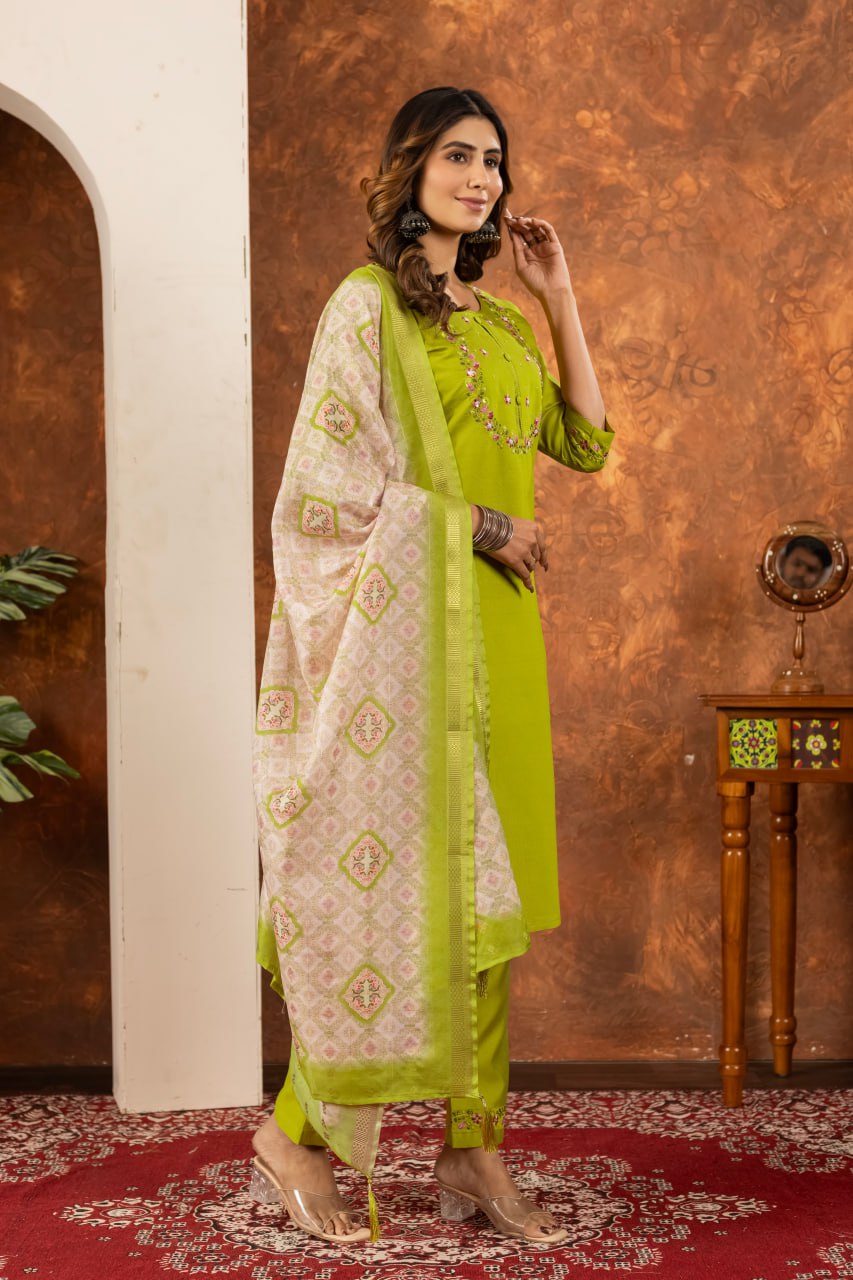 Green color marina silk salwar suit for women online