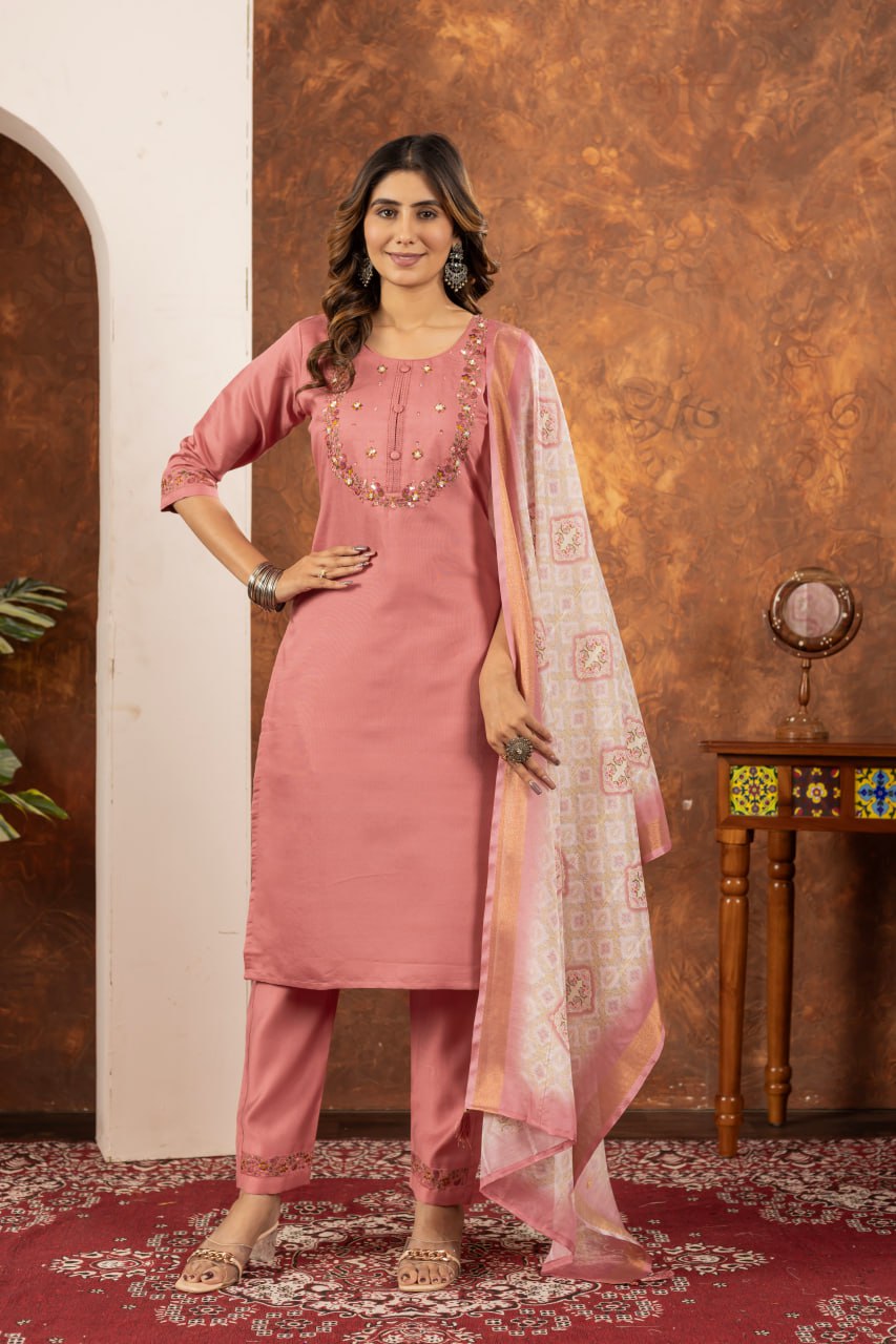 Peach color marina silk salwar suit for women