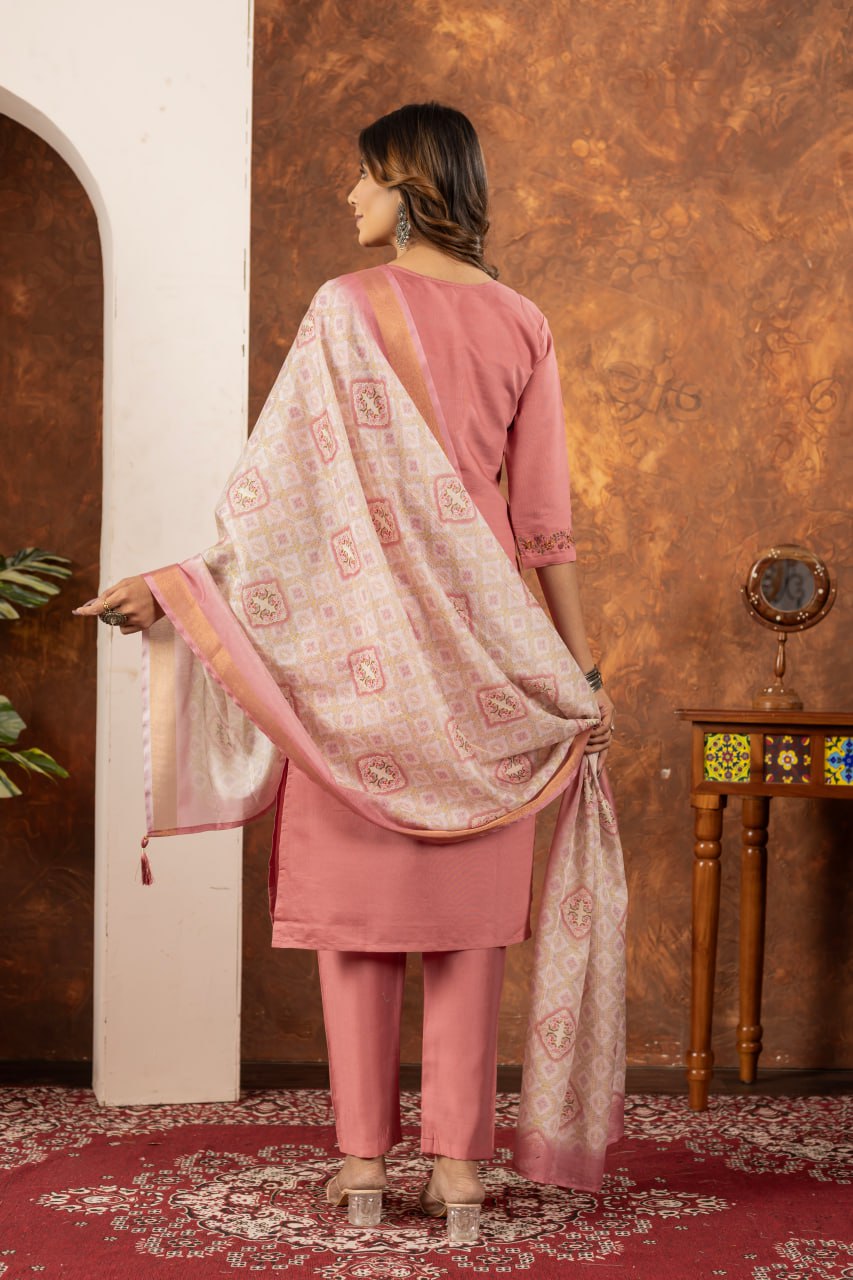 Peach color marina silk salwar suit with dupatta online