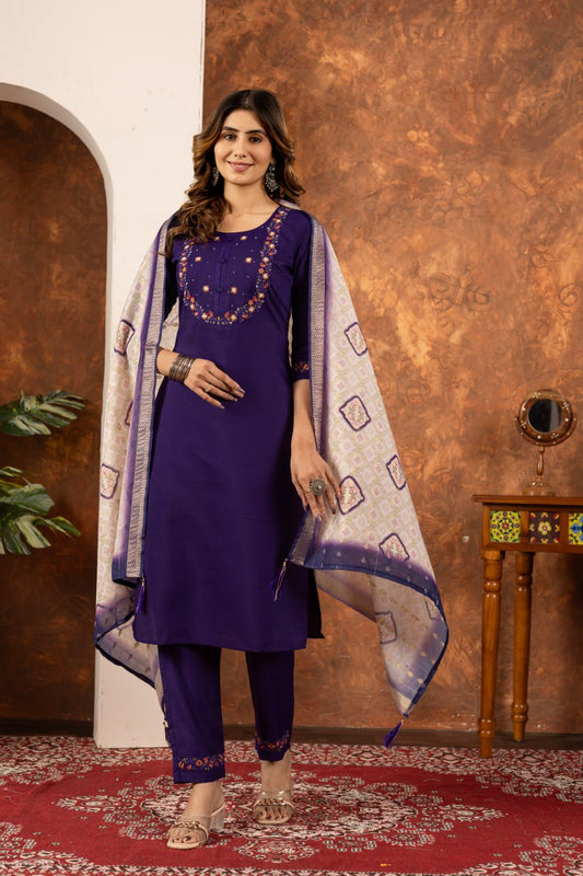 Purple color marina silk salwar suit for women