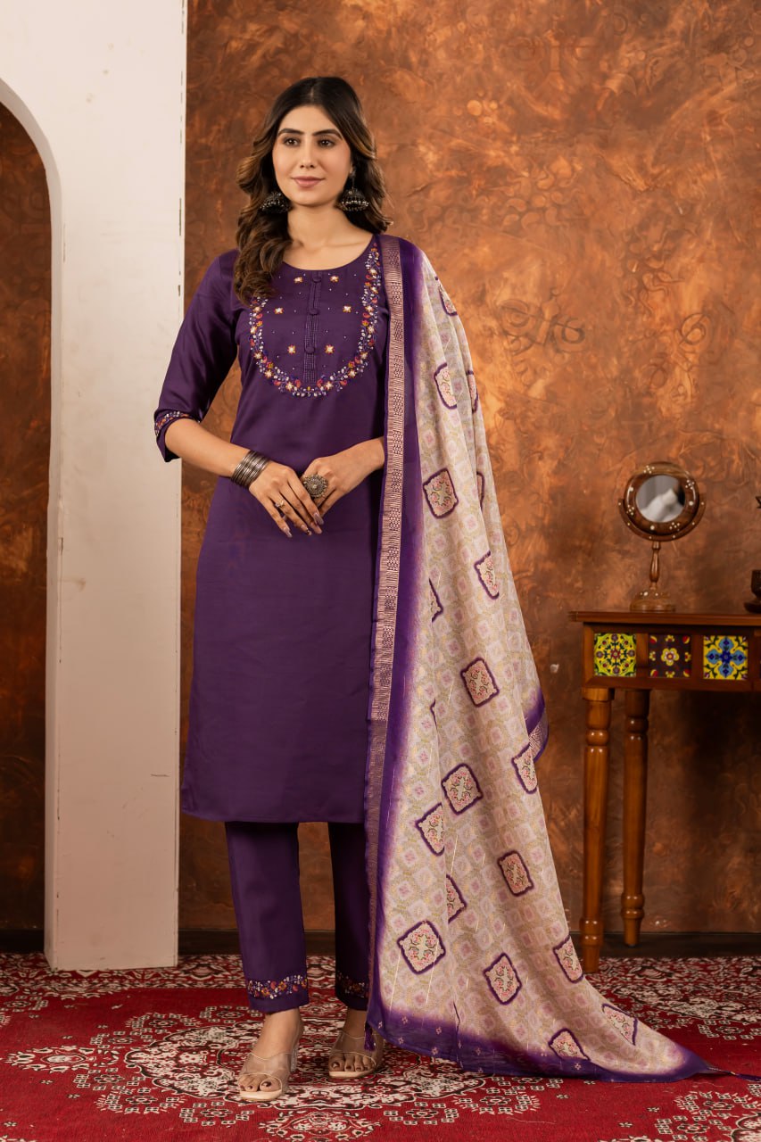 Wine color marina silk salwar suit for women