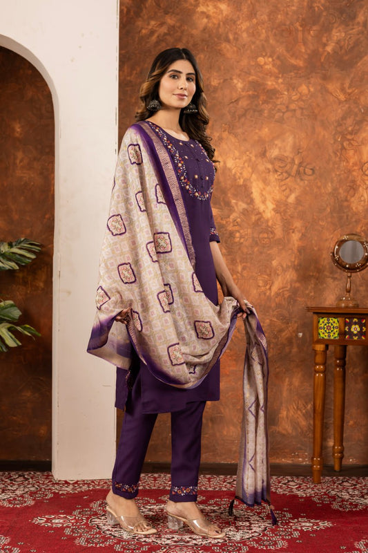 Wine color marina silk salwar suit for party