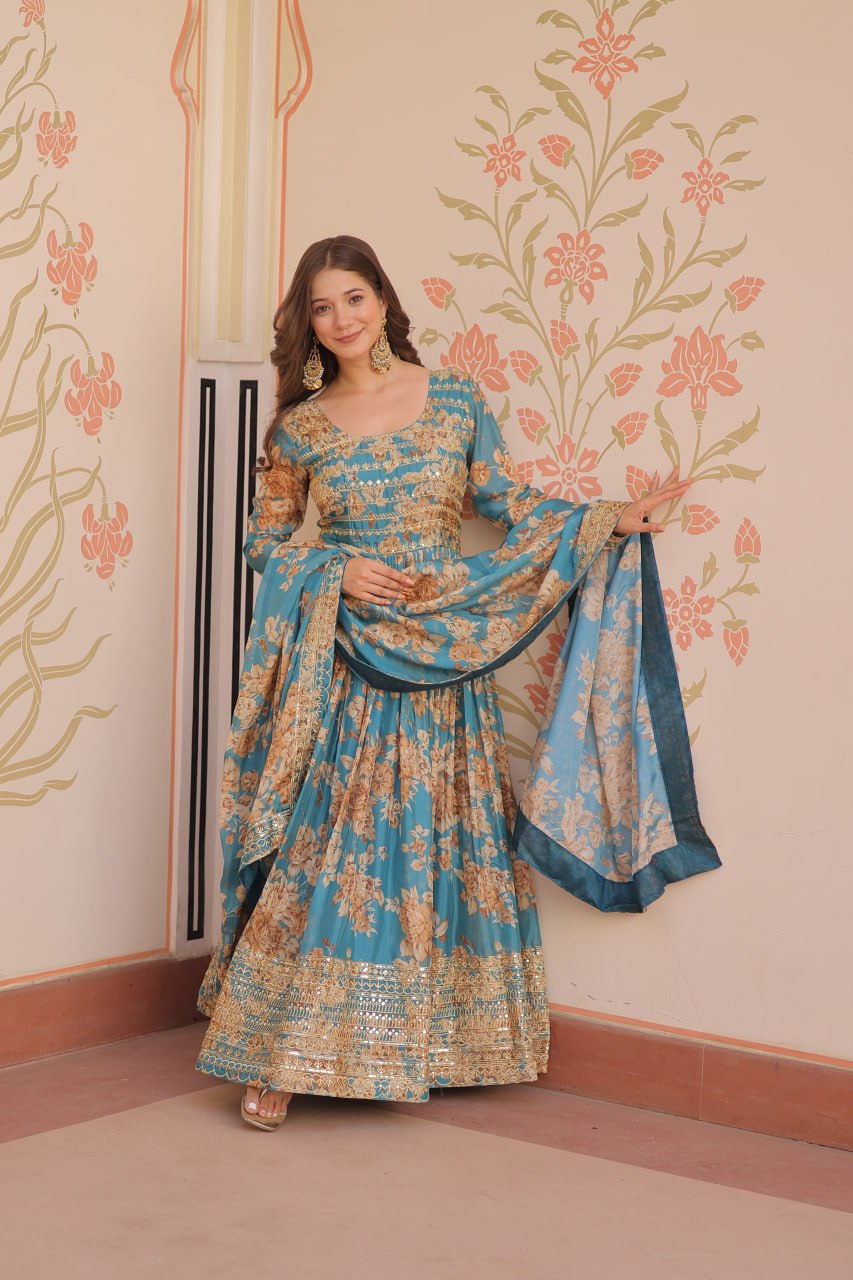 Rama color russian silk long gown for women