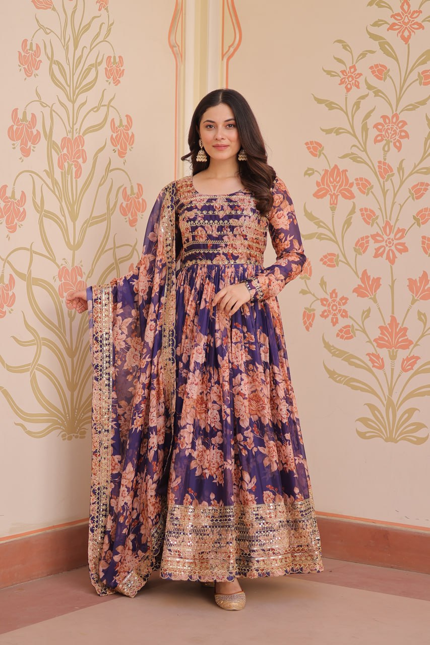 Purple color russian silk gown for women price