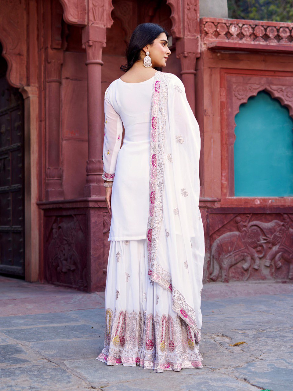 White color georgette sharara suit price
