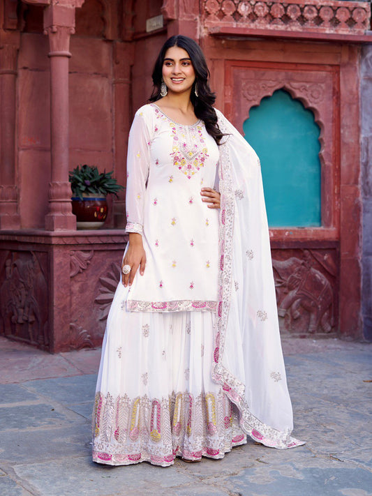 Women white color georgette sharara suit