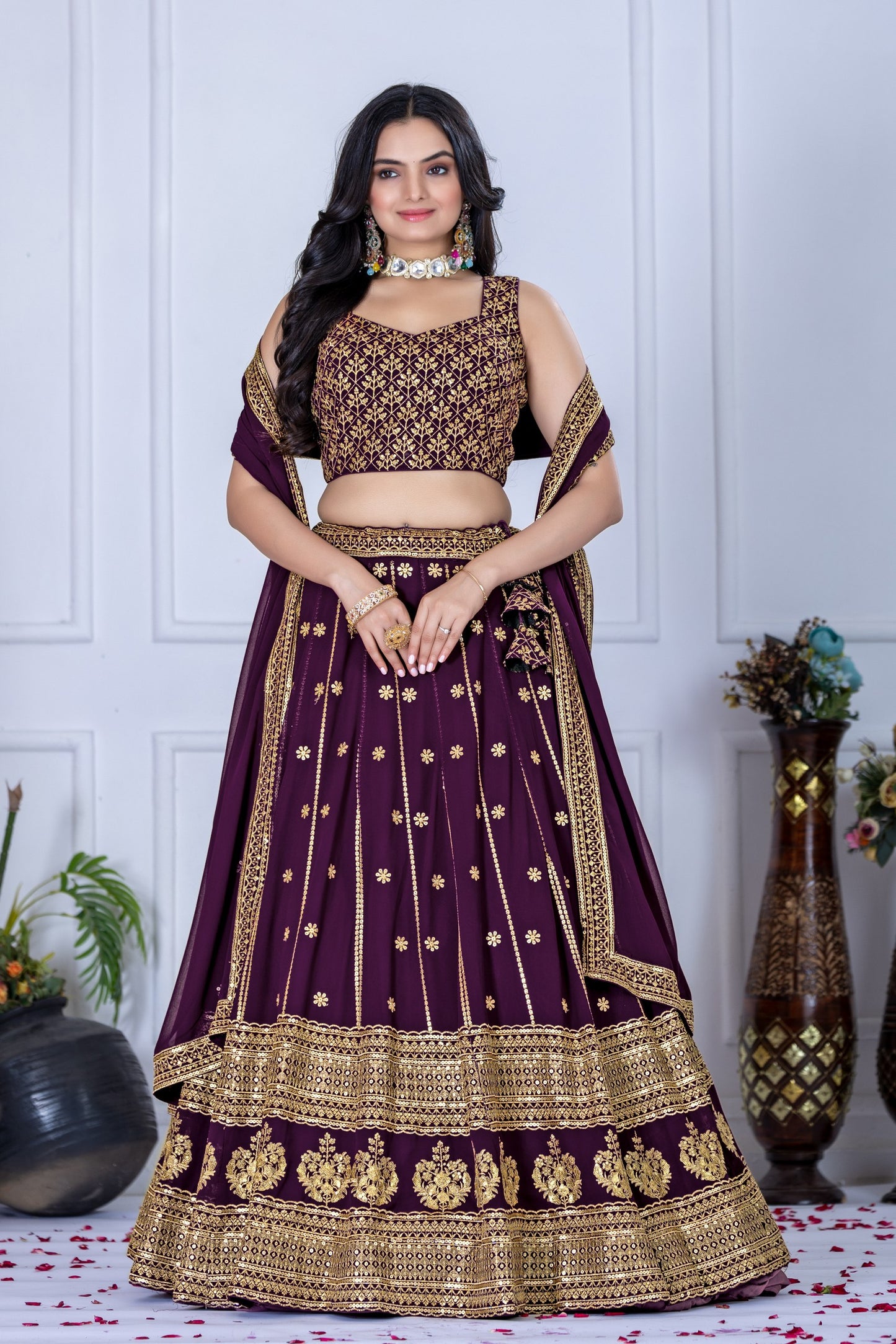 Wine color georgette lehenga choli