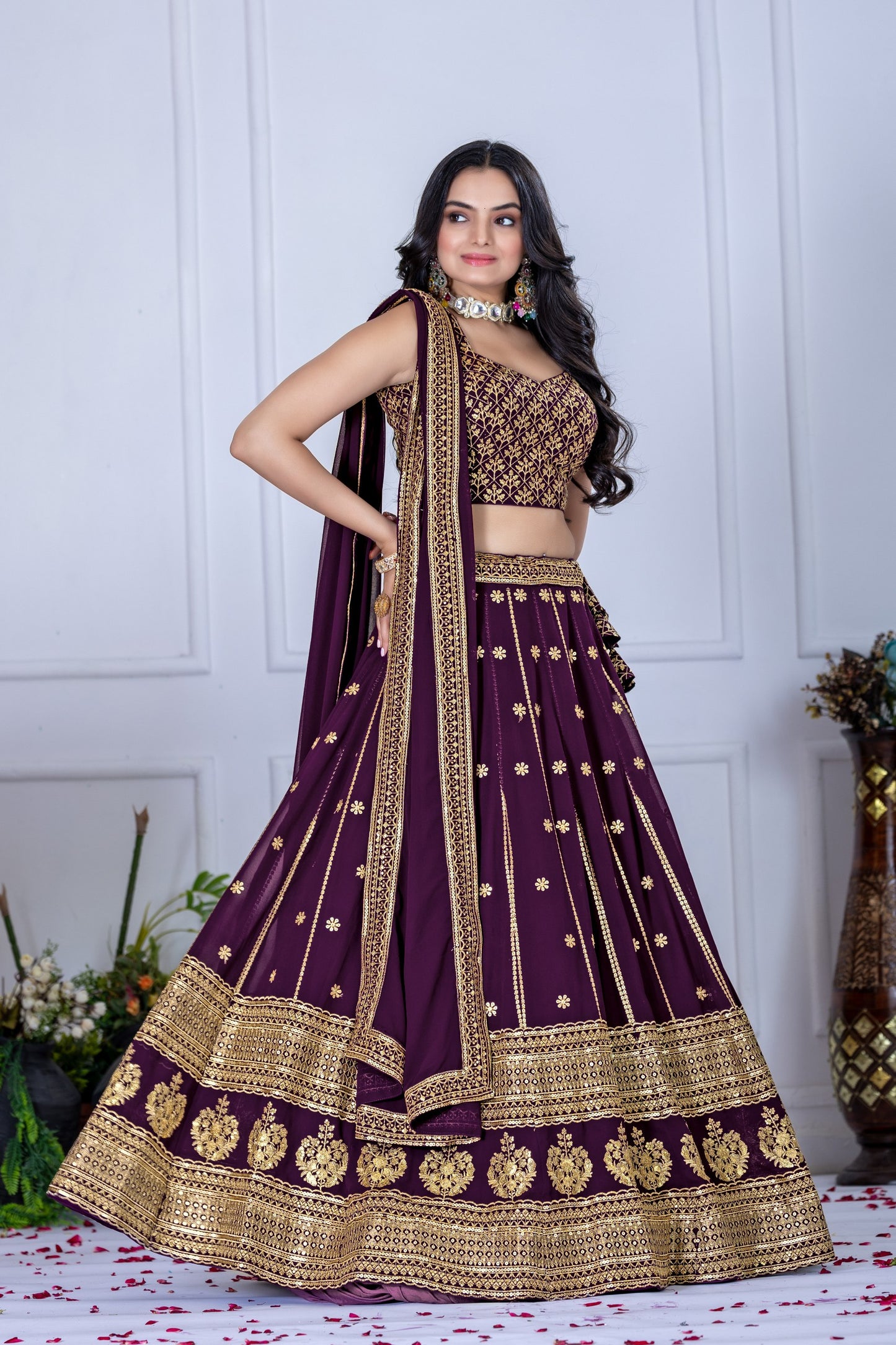 Wine color georgette lehenga choli for women with price
